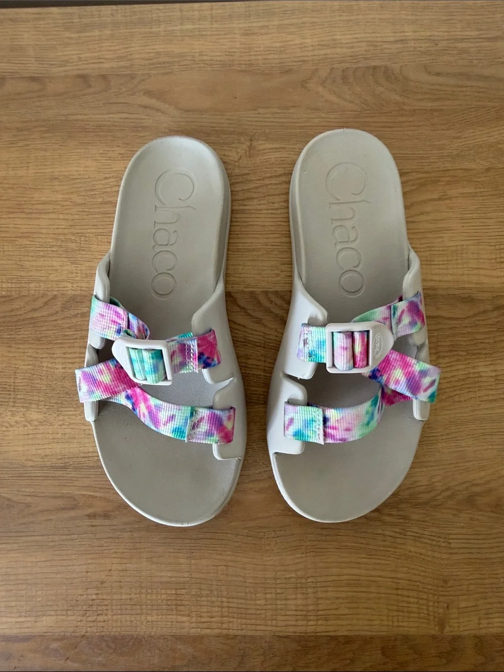 Chaco Kids' Slide Sandals with Multicolor Tie-Dye Straps
